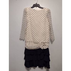 Vintage Ursula of Switzerland Size 14 Black and White Polka Dot Flounce Dress